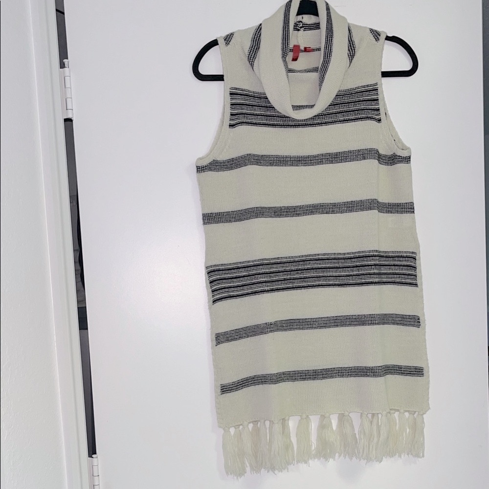 Saks 5th Ave Style 548 Size Medium Striped Cowl Neck Sweater- Black and Cream